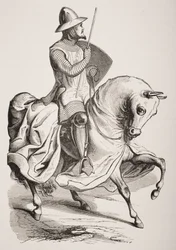 Ridder in gevechtskleding, naar een miniatuur in een 12e-eeuws psalter, uit 